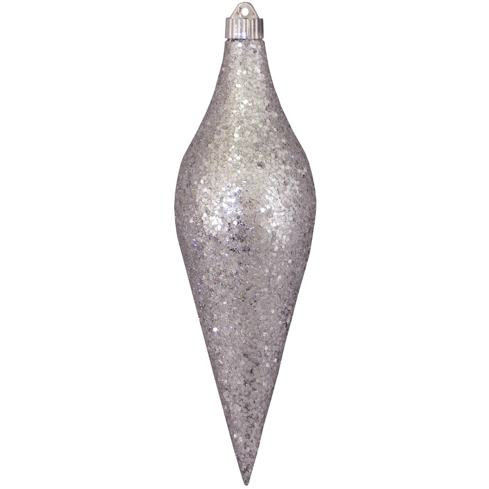 12 2/3" (320mm) Large Commercial Shatterproof Drop Ornaments, Silver Glitz, Case, 12 Pieces