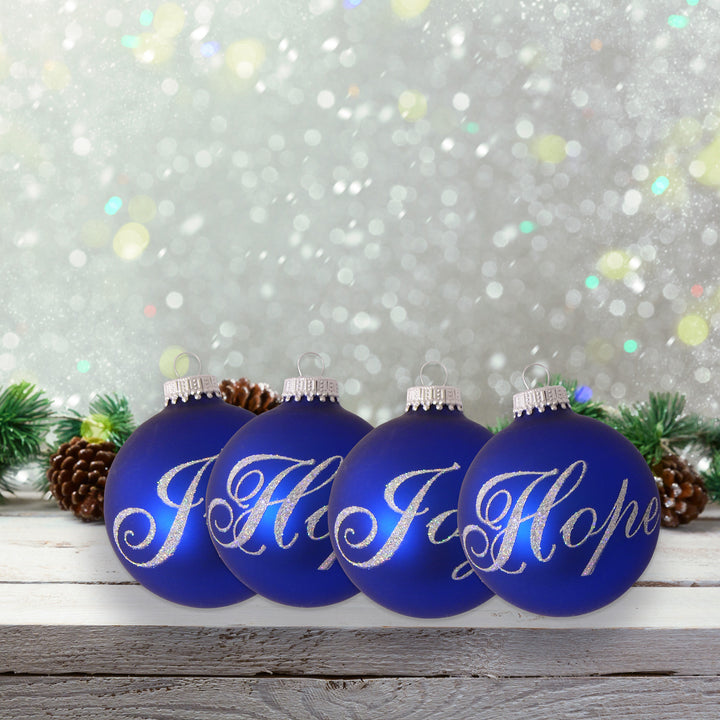 2 5/8" (67mm) Ball Ornaments Royal Velvet with Silver Hope / Joy Text, 4/Box, 12/Case, 48 Pieces