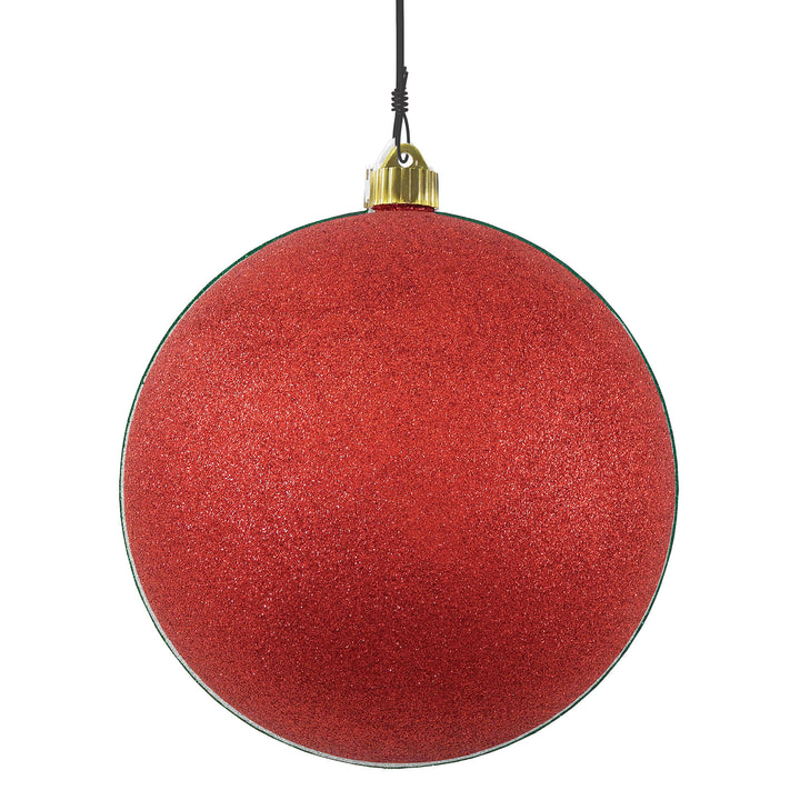 8" (200mm) Giant Commercial Pre-Wired Shatterproof Ball Ornament, Red Glitter, Case, 6 Pieces