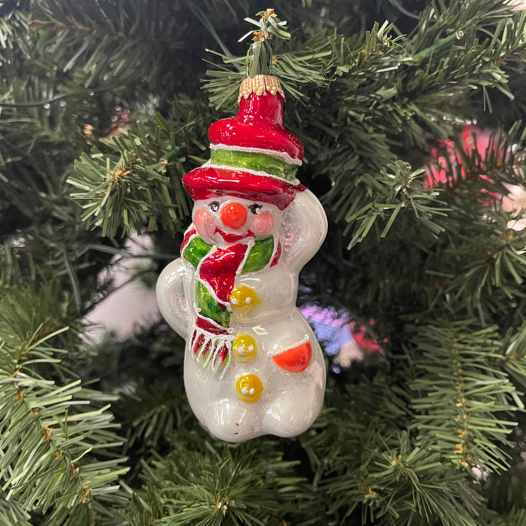 6" (16cm) Jolly Snowman with hat, White/ Red/ Green,  Figurine Ornaments, 1/Box, 6/Case, 6 Pieces
