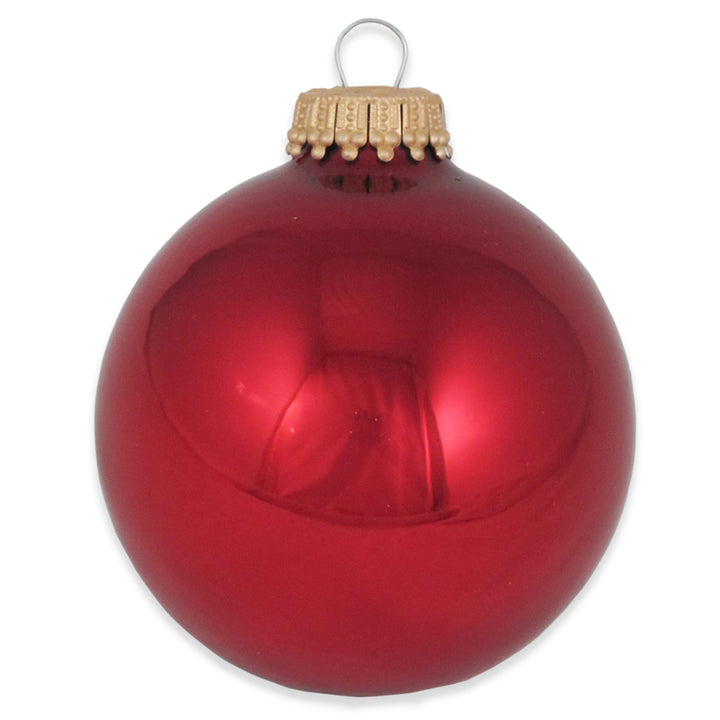 2 5/8" (67mm) Ball Ornaments, Gold Caps, December Red, 8/Box, 12/Case, 96 Pieces