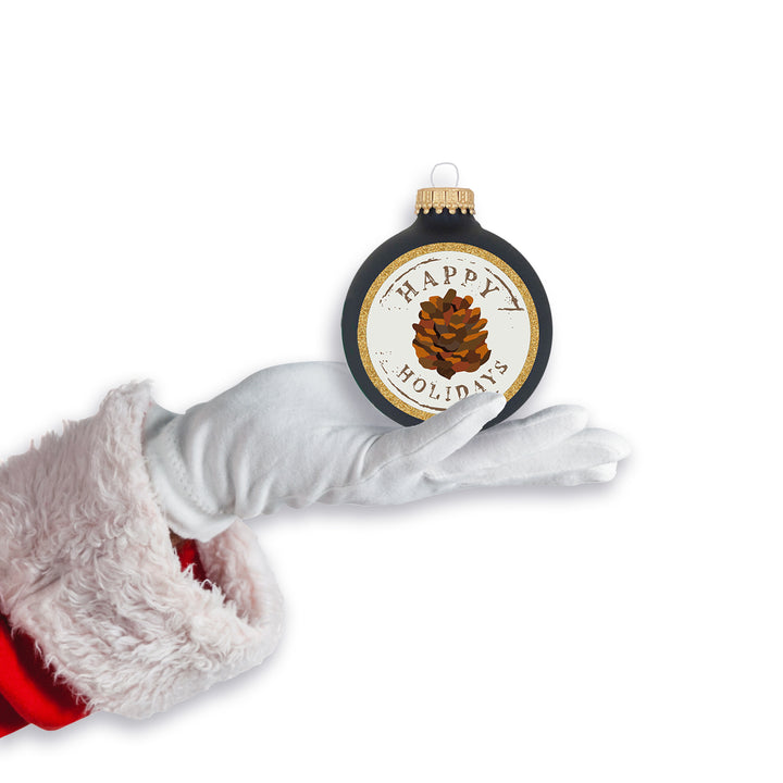 2 5/8" (67mm) Glass Ball Ornaments, Midnight with Holiday Pinecone, 4/Box, 12/Case, 48 Pieces