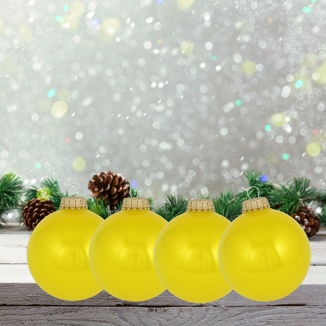 3 1/4" (80mm) Glass Ball Ornament, Full Sun Yellow, 4/Box, 12/Case, 48 Pieces