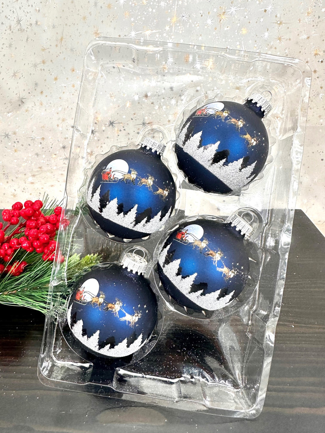 2 5/8" (67mm) Glass Ball Ornaments, Midnight Haze with Spirit Of Christmas Silver Caps, 4/Box, 12/Case, 48 Pieces