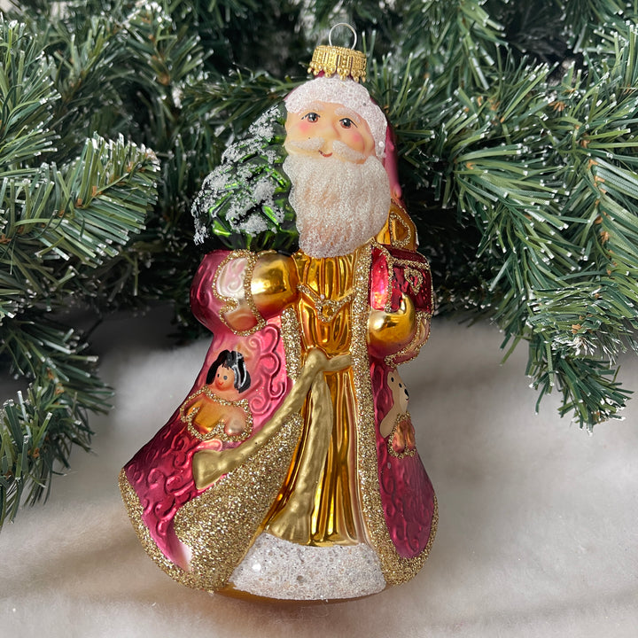 6.6" (15cm) Santa with Treasure, Red/ Gold,  Figurine Ornaments, 1/Box, 6/Case, 6 Pieces