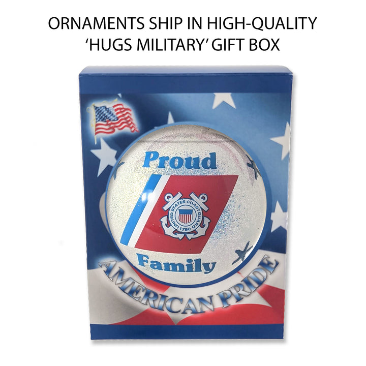 3 1/4" (80mm) Hugs Specialty Gift Ornaments, Proud Coast Guard Family, Snow Sparkle Glitter, 1/Box, 12/Case, 12 Pieces