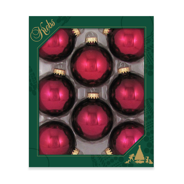 2 5/8" (67mm) Ball Ornaments, Gold Caps, Burgundy Red, 8/Box, 12/Case, 96 Pieces