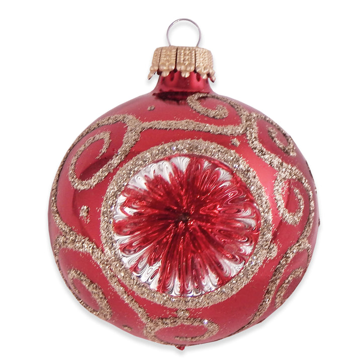 2 5/8" (67mm) Ball Ornaments Christmas Red with Thick Gold Scrolls, 4/Box, 12/Case, 48 Pieces