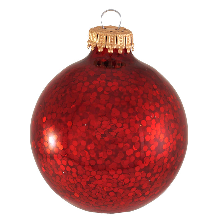 2 5/8" (67mm) Glass Ball Ornaments, Crimson Spangle, 6/Box, 12/Case, 72 Pieces