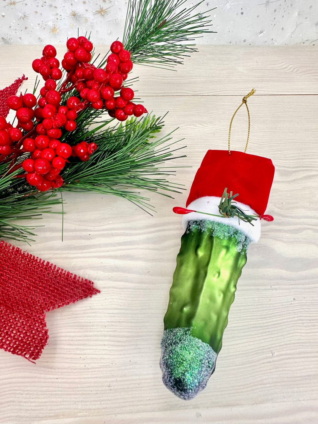 5 1/2" (140mm) Christmas Pickle with Santa Hat Figurine Ornaments, 1/Box, 6/Case, 6 Pieces