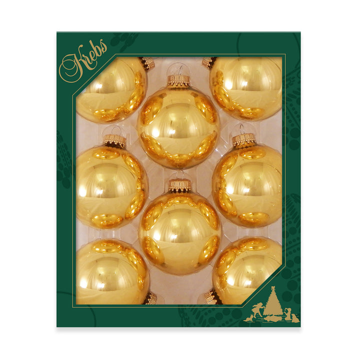 2 5/8" (67mm) Ball Ornaments, Gold Caps, Golden Topaz, 8/Box, 12/Case, 96 Pieces