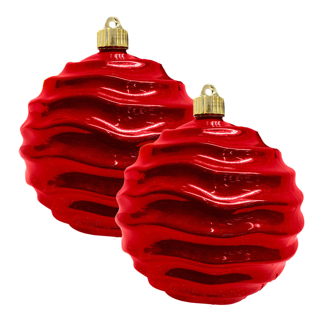 6" (150mm) Large Commercial Shatterproof Wavy Ornaments, Candy Red, Case, 12 Pieces