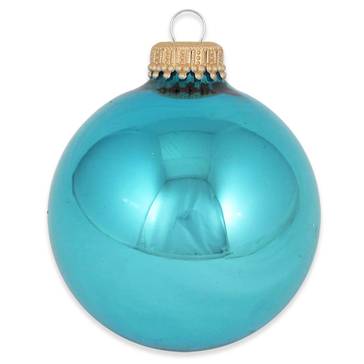 2 5/8" (67mm) Ball Ornaments, Gold Caps, Pale Turquoise, 8/Box, 12/Case, 96 Pieces