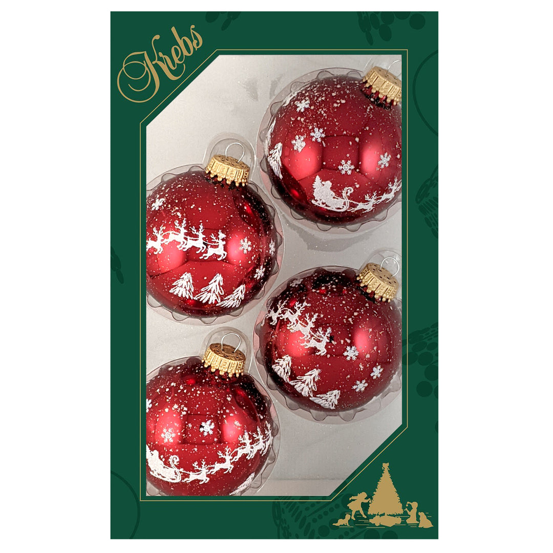 2 5/8" (67mm) Glass Ball Ornaments, Christmas Red with White Glitter Christmas Eve & Sugar Glitter Spritz, 4/Box, 12/Case, 48 Pieces