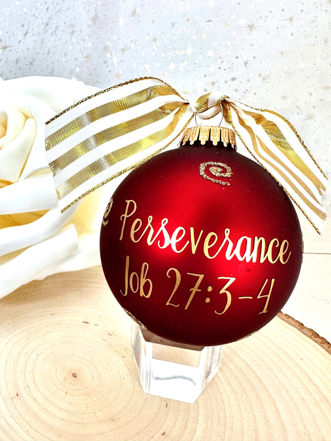 3 1/4" (80mm) Personalizable Hugs Specialty Gift Ornaments, Port Velvet Glass Ball with Bible Hero/ Job