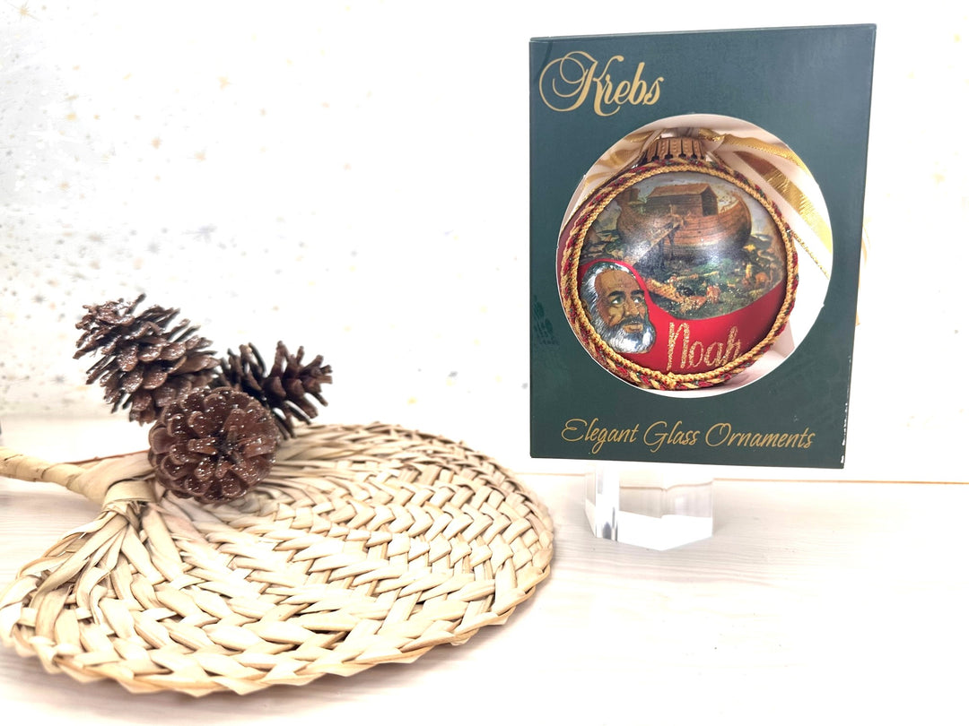 3 1/4" (80mm) Personalizable Hugs Specialty Gift Ornaments, Aztec Gold Glass Ball with Bible Hero/ Noah