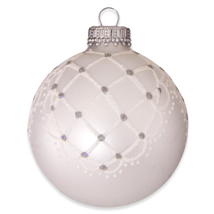 2 5/8" (67mm) Ball Ornaments Silver Pearl with White Mesh Drapes, 4/Box, 12/Case, 48 Pieces