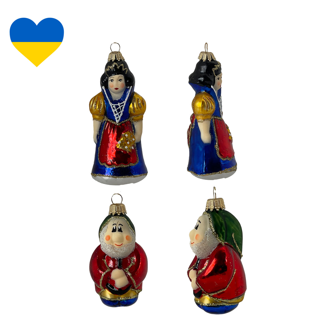 3" and 4.25" Fairytale Snow White & 7 dwarfs Multicolor set Ornaments, 8/Box, 4/Case, 32 Pieces