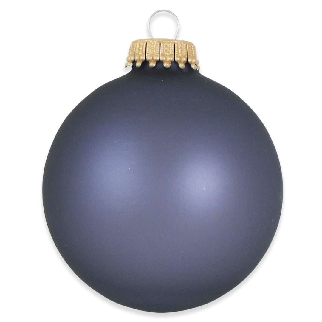 2 5/8" (67mm) Ball Ornaments, Gold Caps, Bluestone Velvet, 8/Box, 12/Case, 96 Pieces