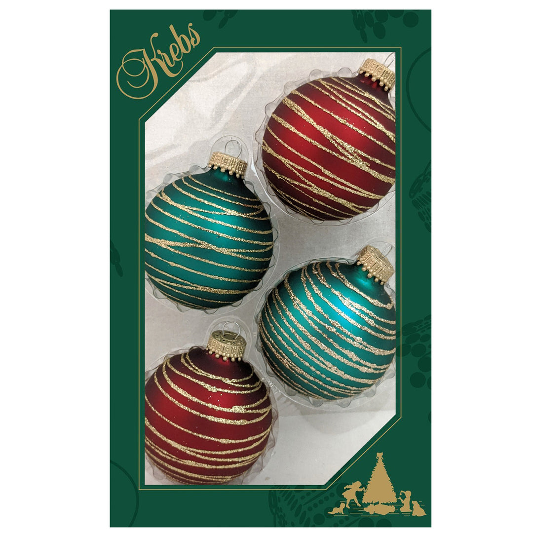 2 5/8" (67mm) Glass Ball Ornaments, Gold/Red/White Assortment, 4/Box, 12/Case, 48 Pieces