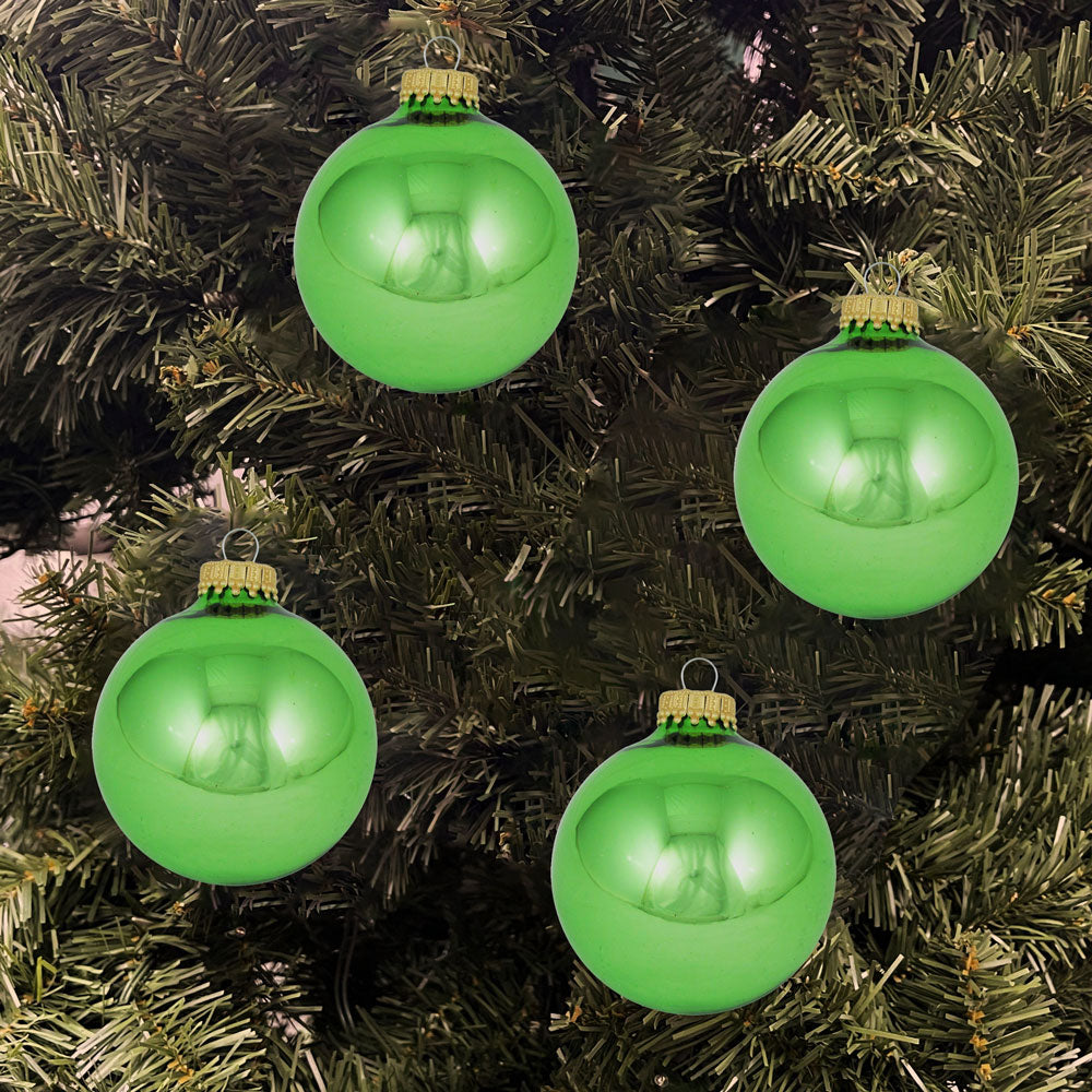 2 5/8" (67mm) Ball Ornaments, Gold Caps, Jade Lime Shine, 8/Box, 12/Case, 96 Pieces