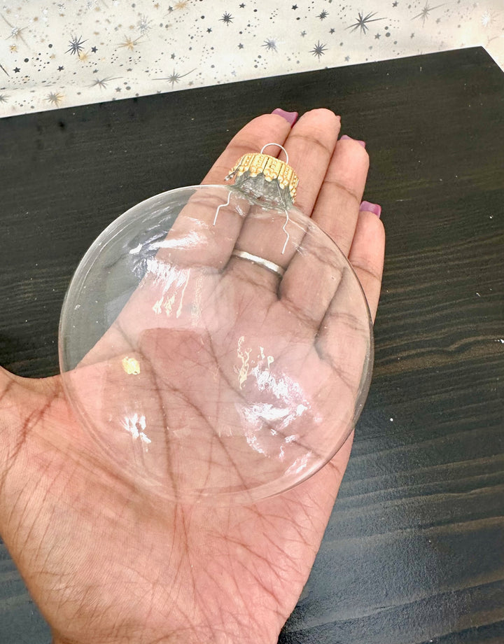 3" (76mm) Glass Disc Ornaments, Clear with Gold Crown Caps, 3/Box, 24/Case, 72 Pieces