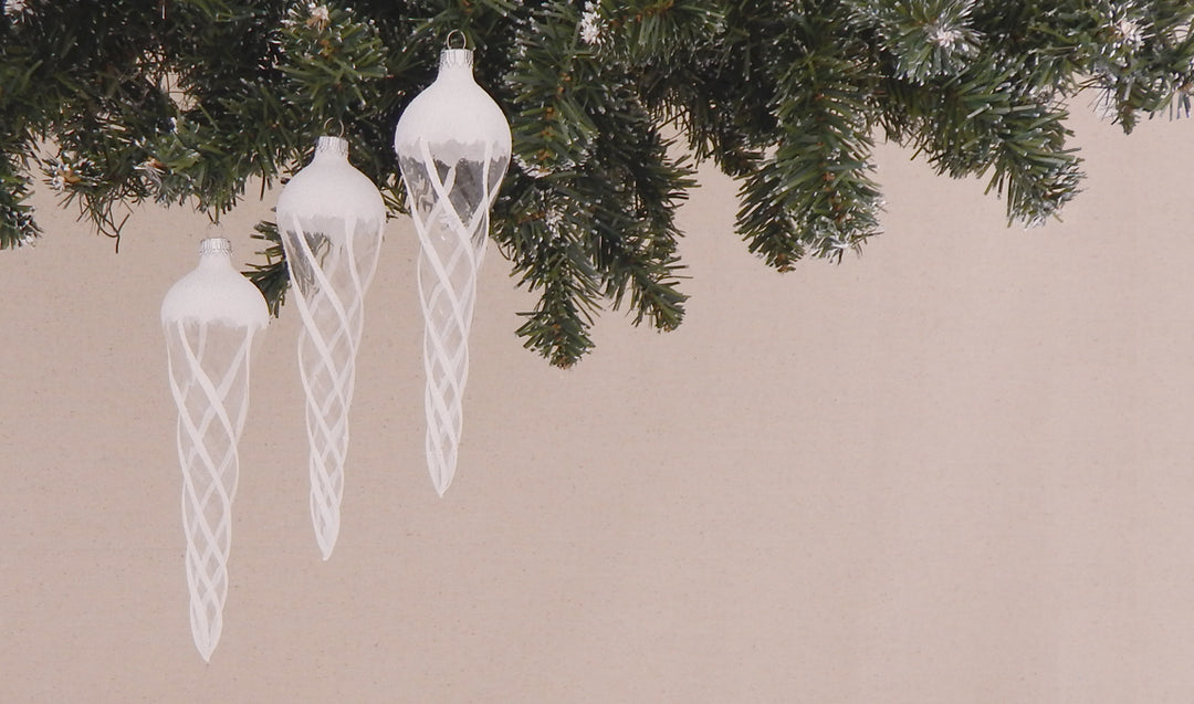 7" (178mm) Clear Twisted Icicles with Glitter Figurine Ornaments, 3/Box, 12/Case, 36 Pieces