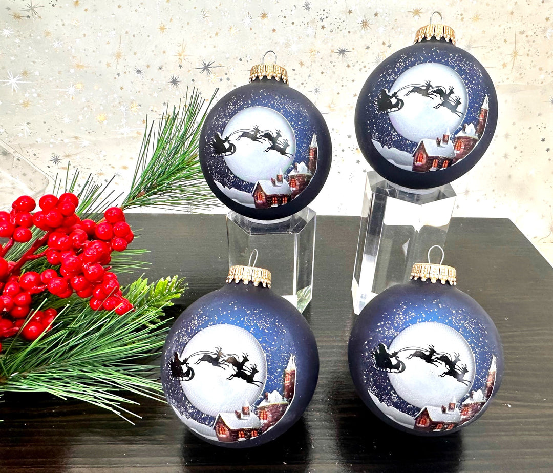 2 5/8" (67mm) Ball Ornaments Midnight Haze with Santa's Sleigh, 4/Box, 12/Case, 48 Pieces