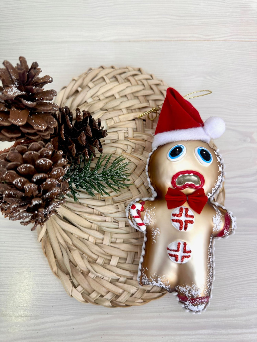 6 1/2" (165mm) Gingerbread Man with Santa Hat Glass Figurine Ornaments, 1/Box, 6/Case, 6 Pieces