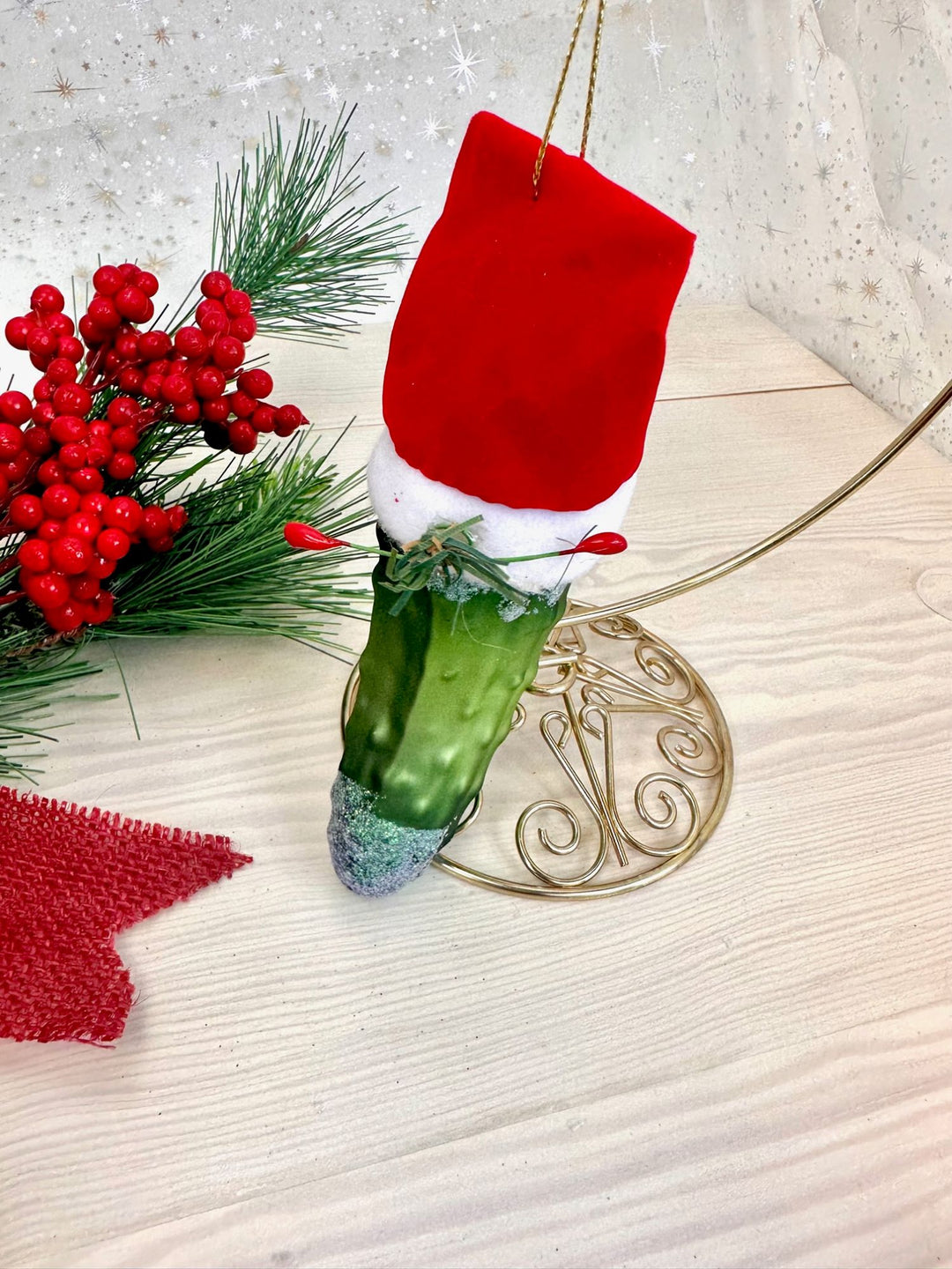 5 1/2" (140mm) Christmas Pickle with Santa Hat Figurine Ornaments, 1/Box, 6/Case, 6 Pieces
