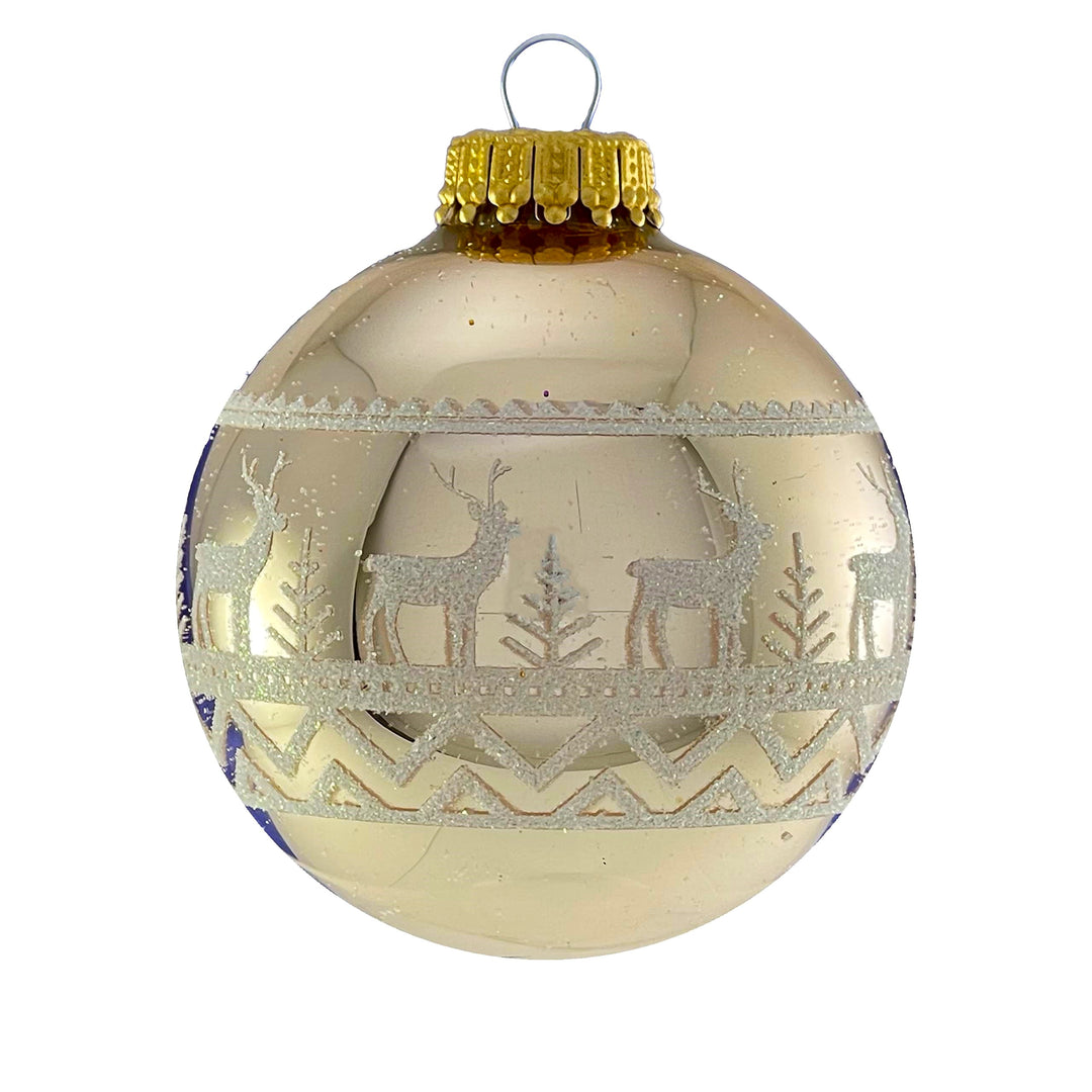 2 5/8" (67mm) Glass Ball Ornaments, Molten Gold - Glitter Sweater Band, 4/Box, 12/Case, 48 Pieces