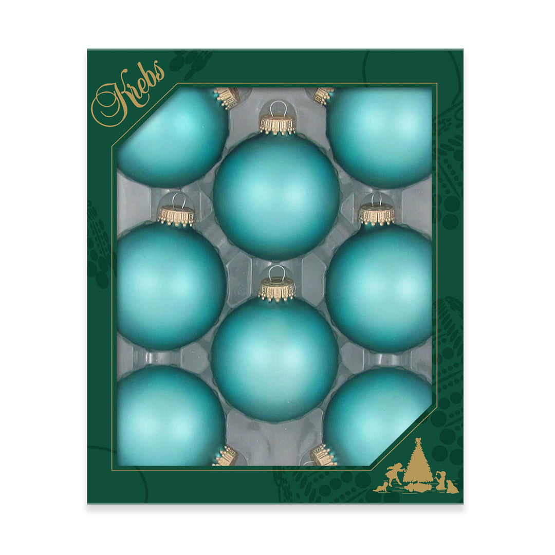 2 5/8" (67mm) Ball Ornaments, Gold Caps, Spa Blue, 8/Box, 12/Case, 96 Pieces