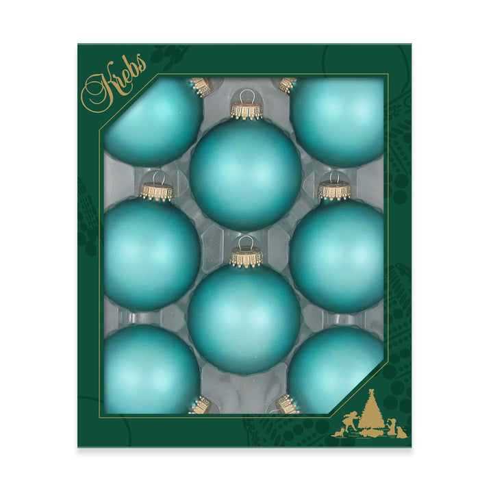 2 5/8" (67mm) Ball Ornaments, Gold Caps, Spa Blue, 8/Box, 12/Case, 96 Pieces