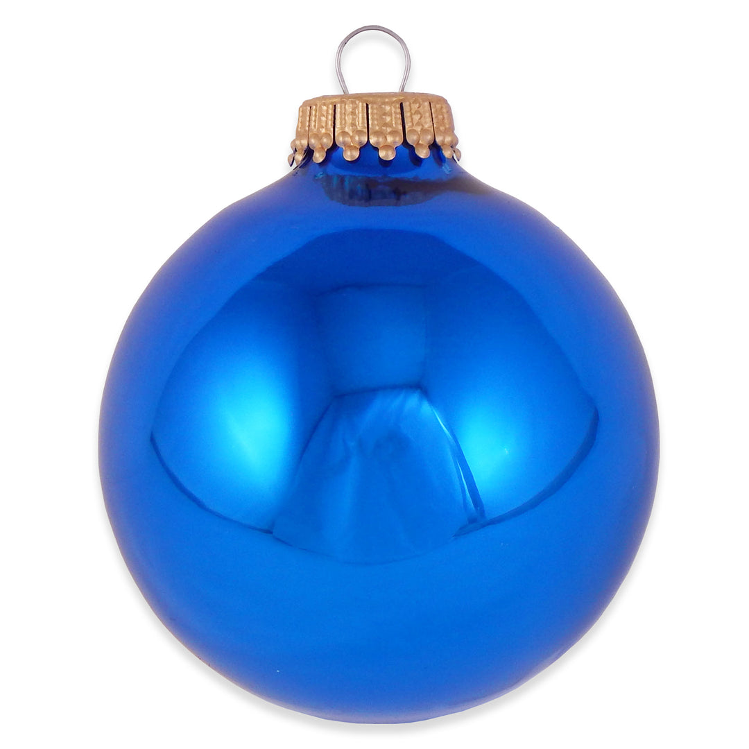 2 5/8" (67mm) Ball Ornaments, Gold Caps, Classic Blue Shine, 8/Box, 12/Case, 96 Pieces