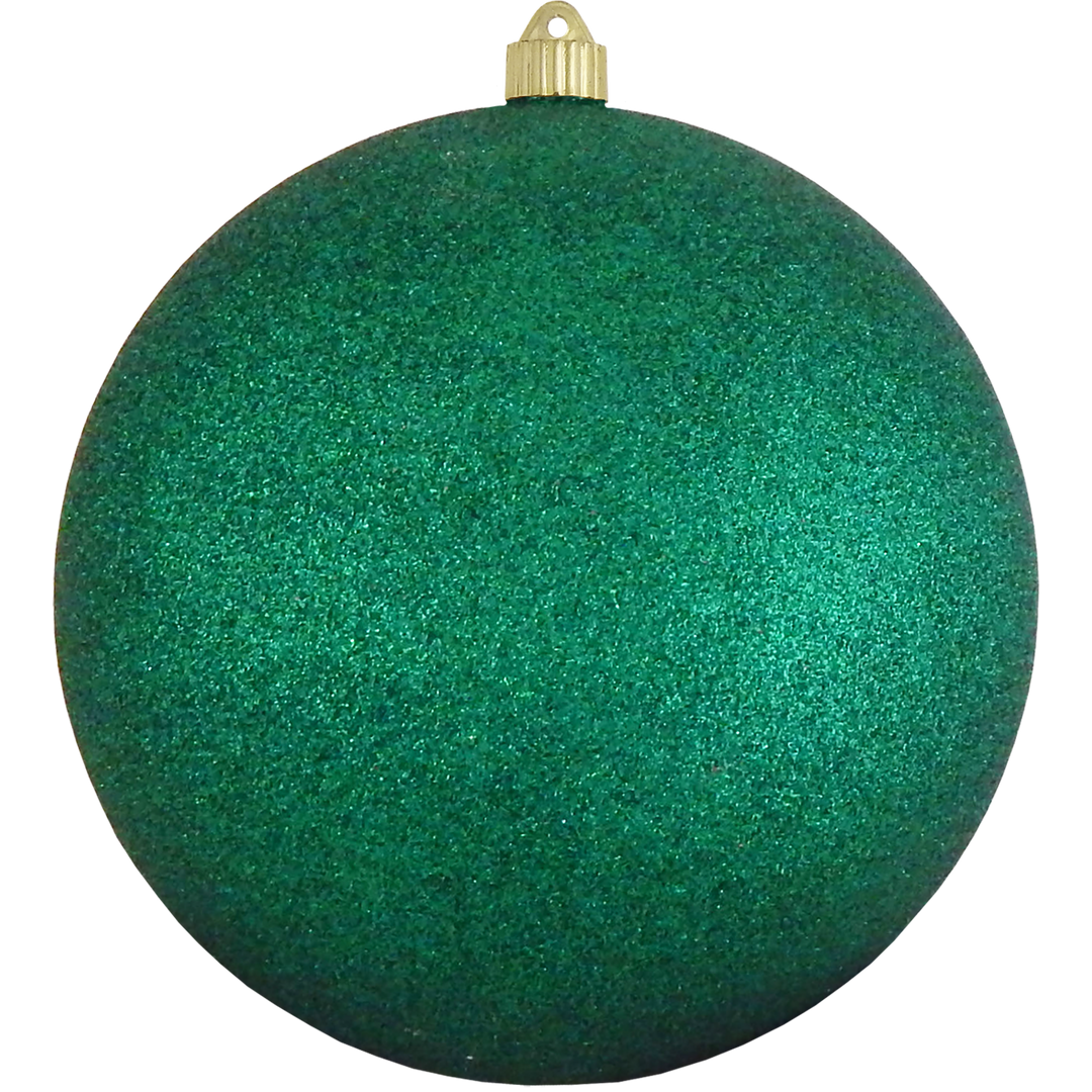 10" (250mm) Giant Commercial Shatterproof Ball Ornament, Emerald Glitter, Case, 4 Pieces