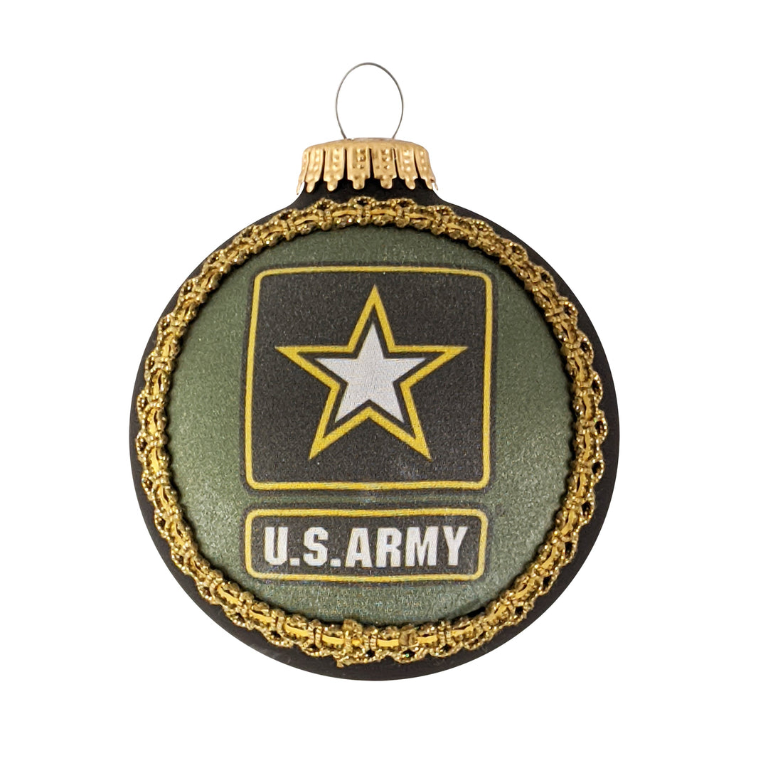 3 1/4" (80mm) Glass Ball Ornaments, Ebony Velvet - Silk US Army Logo and Hymn, 1/Box, 12/Case, 12 Pieces