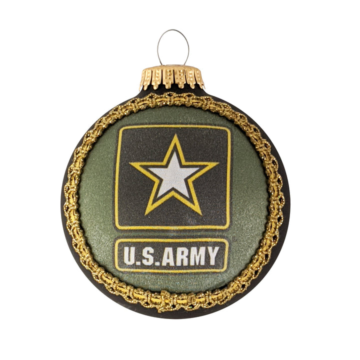 3 1/4" (80mm) Glass Ball Ornaments, Ebony Velvet - Silk US Army Logo and Hymn, 1/Box, 12/Case, 12 Pieces
