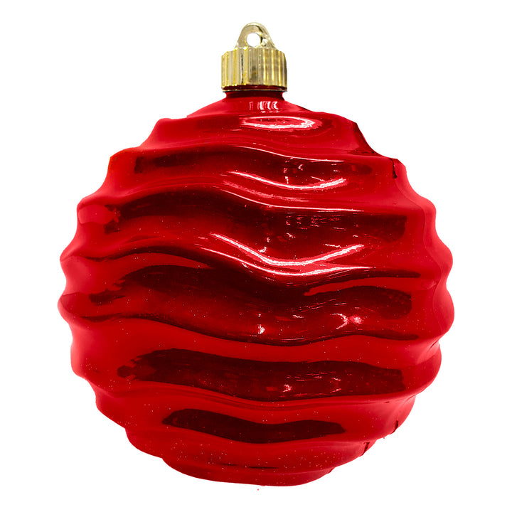 6" (150mm) Large Commercial Shatterproof Wavy Ornaments, Candy Red, Case, 12 Pieces