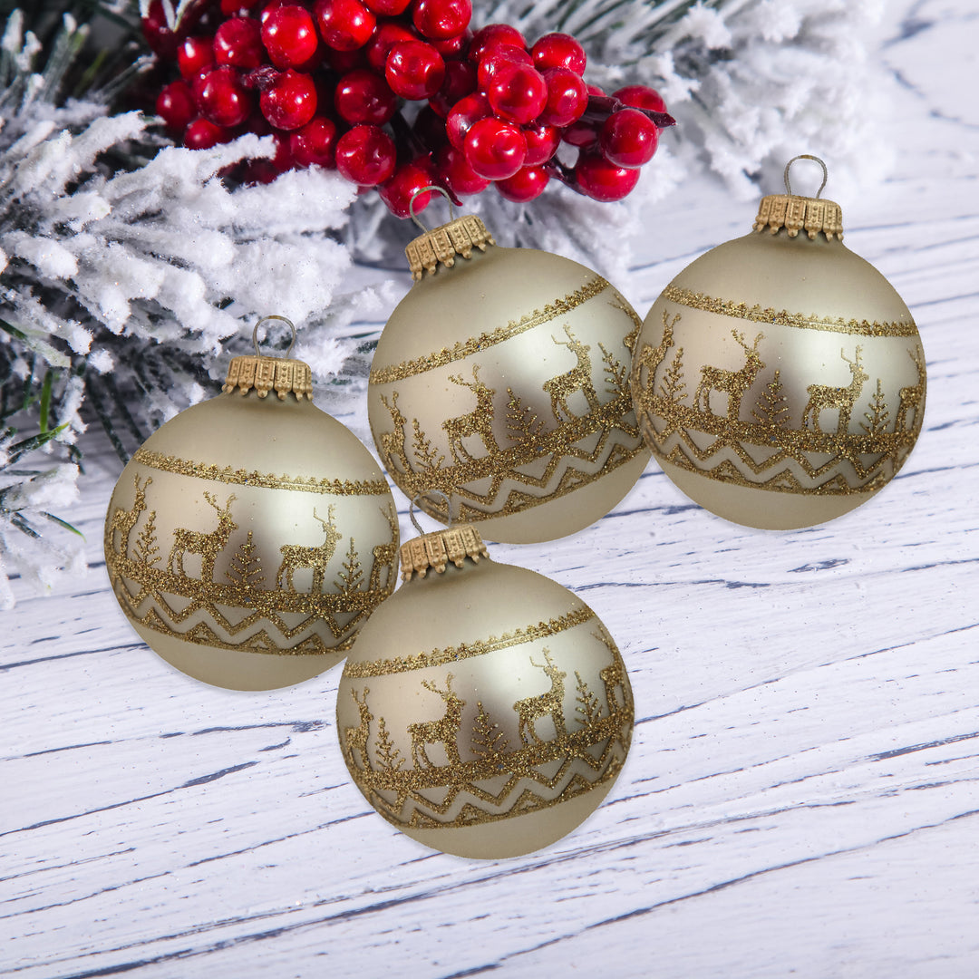 2 5/8" (67mm) Glass Ball Ornaments, Oyster Velvet - Gold Glitter Sweater Band, 4/Box, 12/Case, 48 Pieces