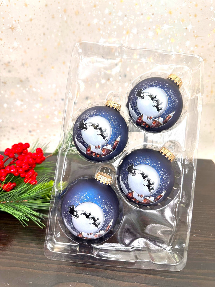 2 5/8" (67mm) Ball Ornaments Midnight Haze with Santa's Sleigh, 4/Box, 12/Case, 48 Pieces