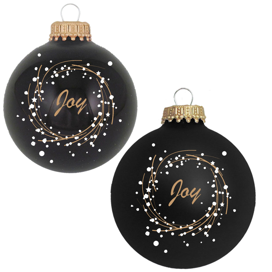 2 5/8" (67mm) Ball Ornaments Ebony Shine with Joy, 4/Box, 12/Case, 48 Pieces