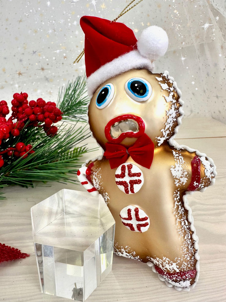 6 1/2" (165mm) Gingerbread Man with Santa Hat Glass Figurine Ornaments, 1/Box, 6/Case, 6 Pieces