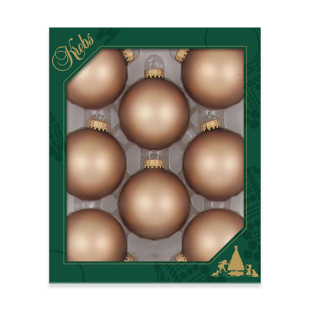 2 5/8" (67mm) Ball Ornaments, Gold Caps, Cappuccino Velvet, 8/Box, 12/Case, 96 Pieces