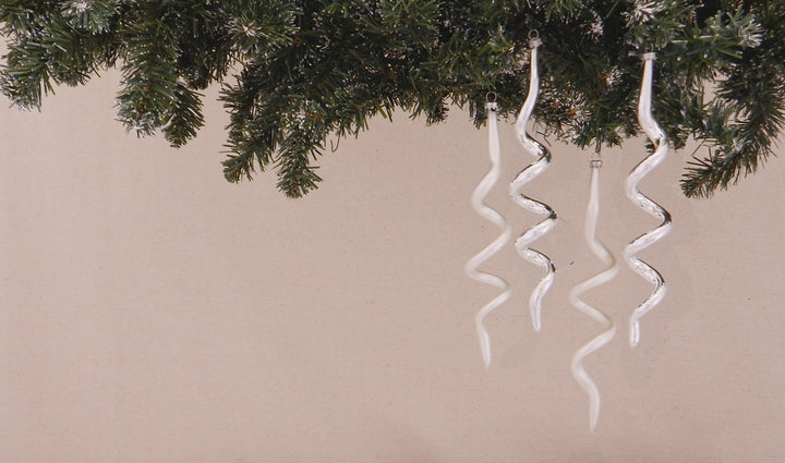 7 1/2" (191mm) Boxed Glass Corkscrew Ornaments, Bright Silver | Silver Pearl, 4/Box, 12/Case, 48 Pieces