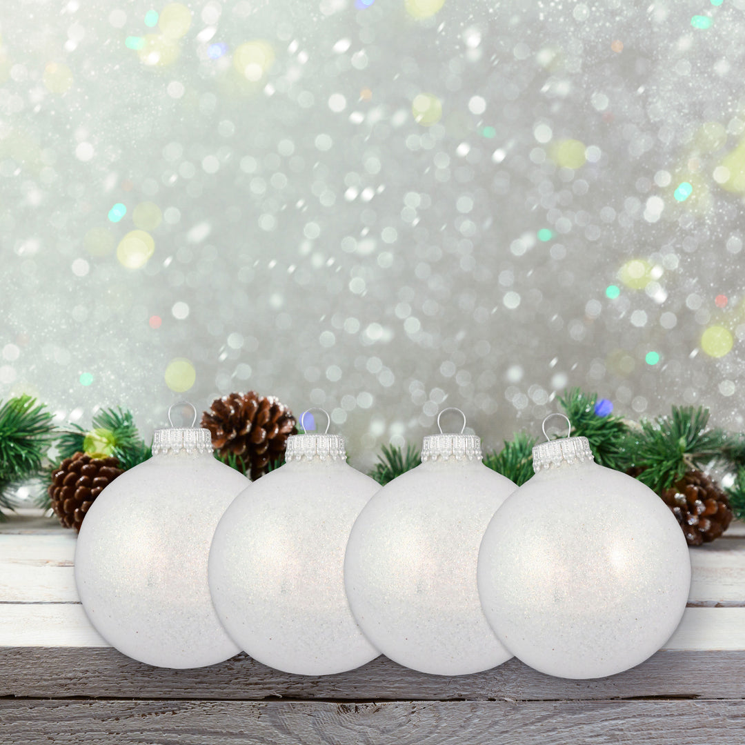 2 5/8" (67mm) Glass Ball Ornaments, Snow Sparkle, 6/Box, 12/Case, 72 Pieces