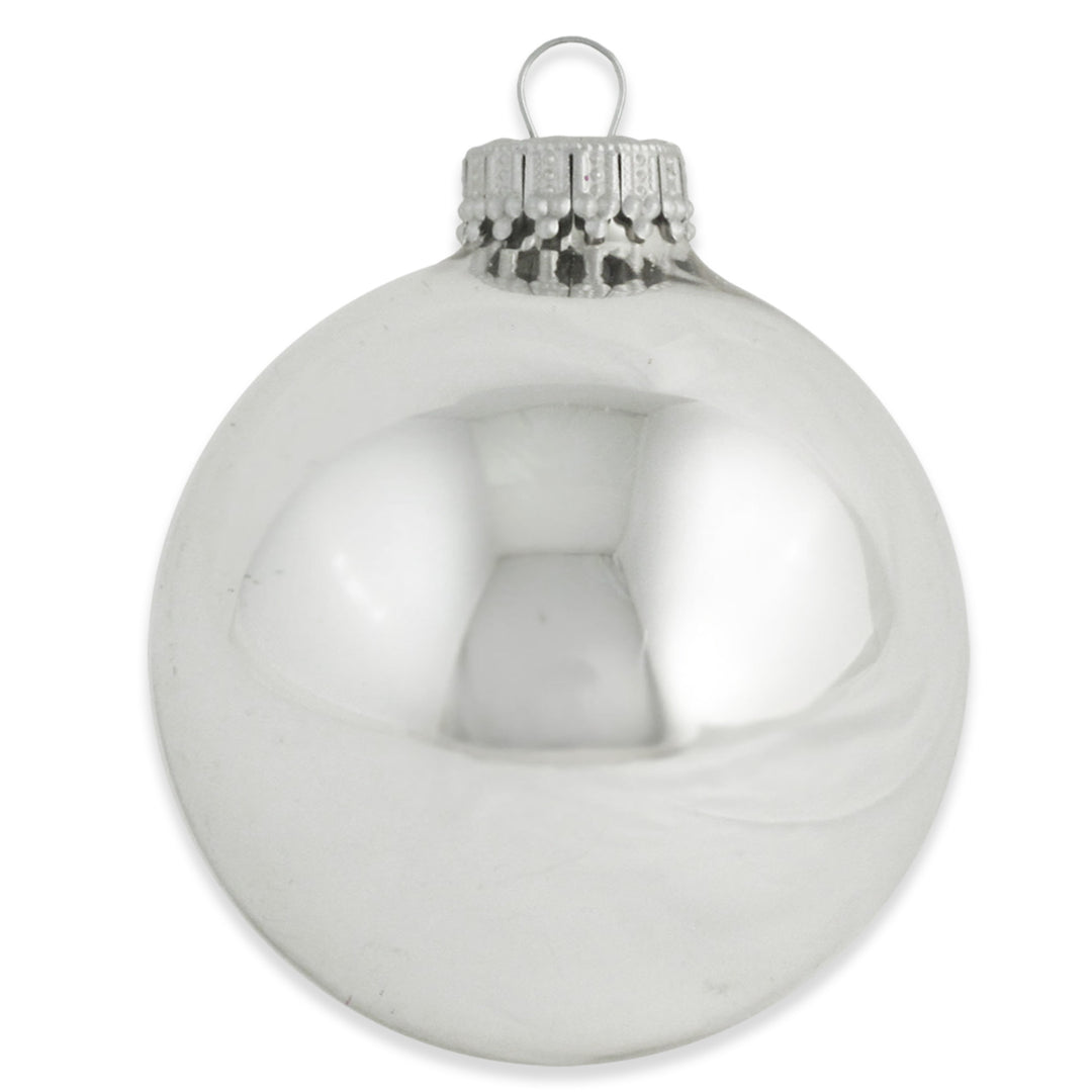 2 5/8" (67mm) Ball Ornaments, Silver/Blue Glass Ball with Trees & Cardinals Variety Set, 12/Box, 12/Case, 144 Pieces