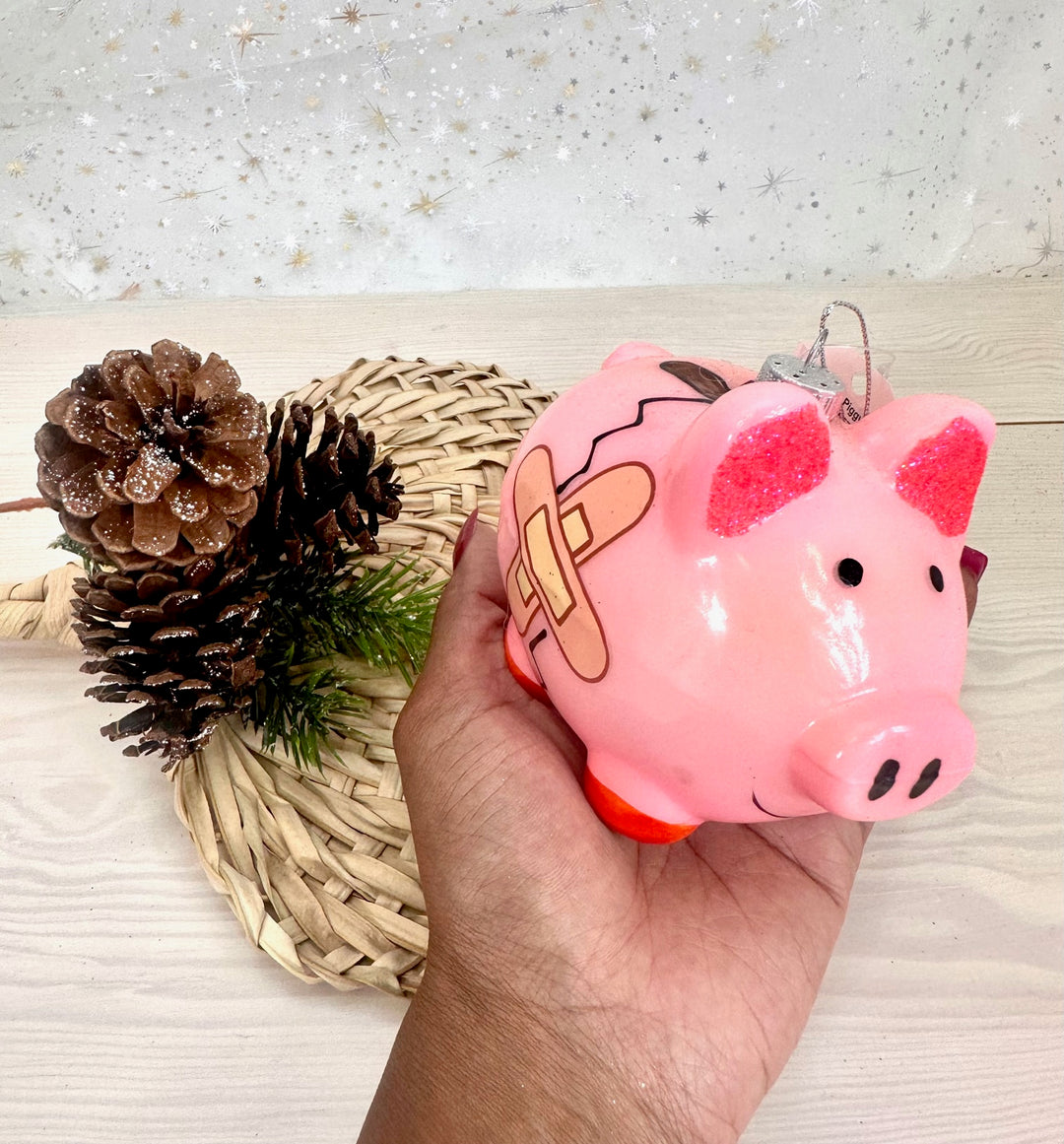 4" (100mm) Cracked Piggy Bank Figurine Ornaments, 1/Box, 6/Case, 6 Pieces