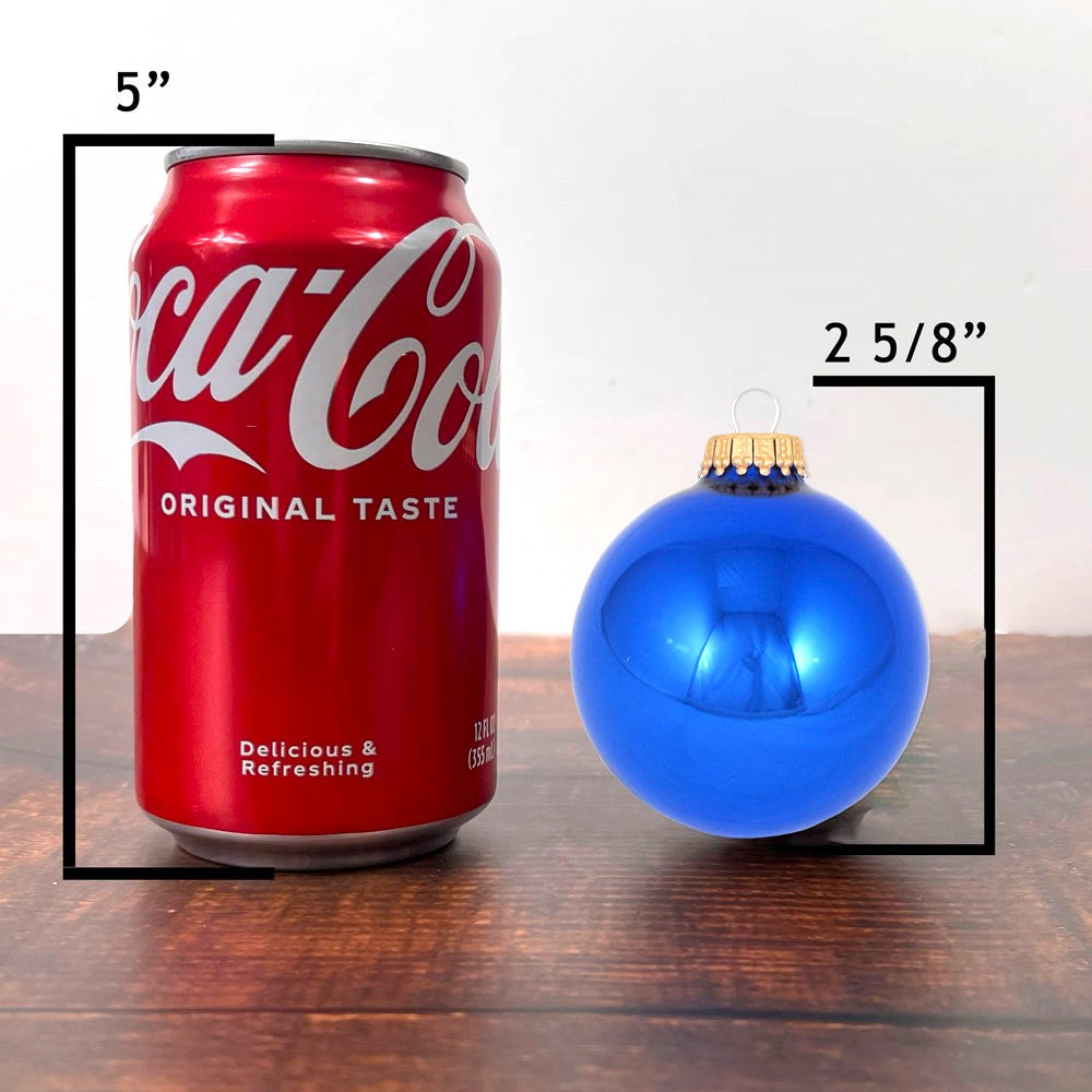 2 5/8" (67mm) Ball Ornaments, Gold Caps, Victoria Blue, 8/Box, 12/Case, 96 Pieces
