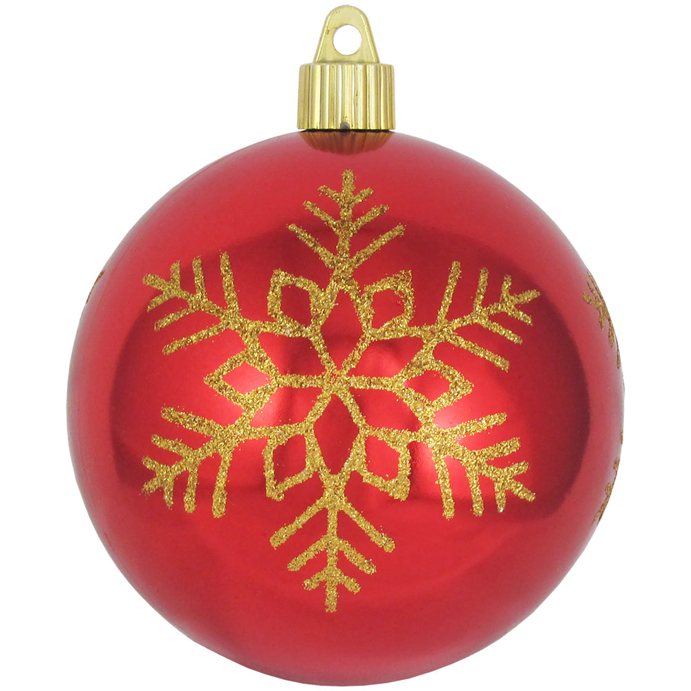 4" (100mm) Large Commercial Shatterproof Ball Ornament, Sonic Red with Snowflake, Case, 24 Pieces