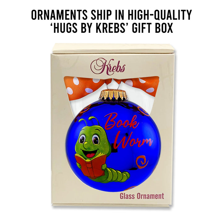 3 1/4" (80mm) Personalizable Hugs Specialty Gift Ornaments, Book Worm, Victoria Blue Shine, 1/Box, 12/Case, 12 Pieces